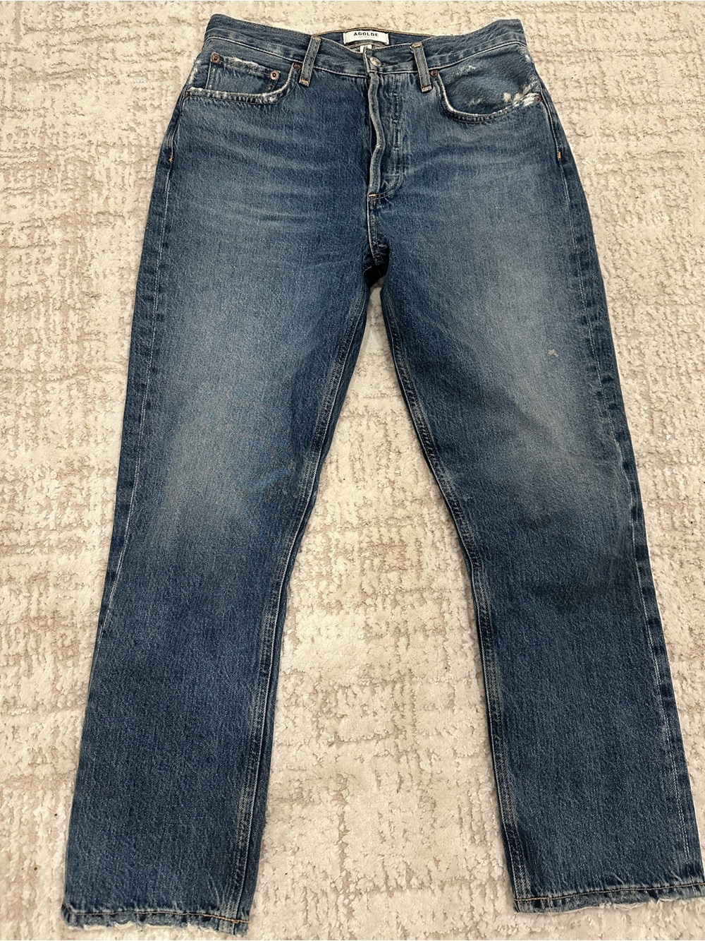 AGOLDE Riley Crop Jeans SZ  27 High Rise Straight Leg 100% Cotton Distressed Hem